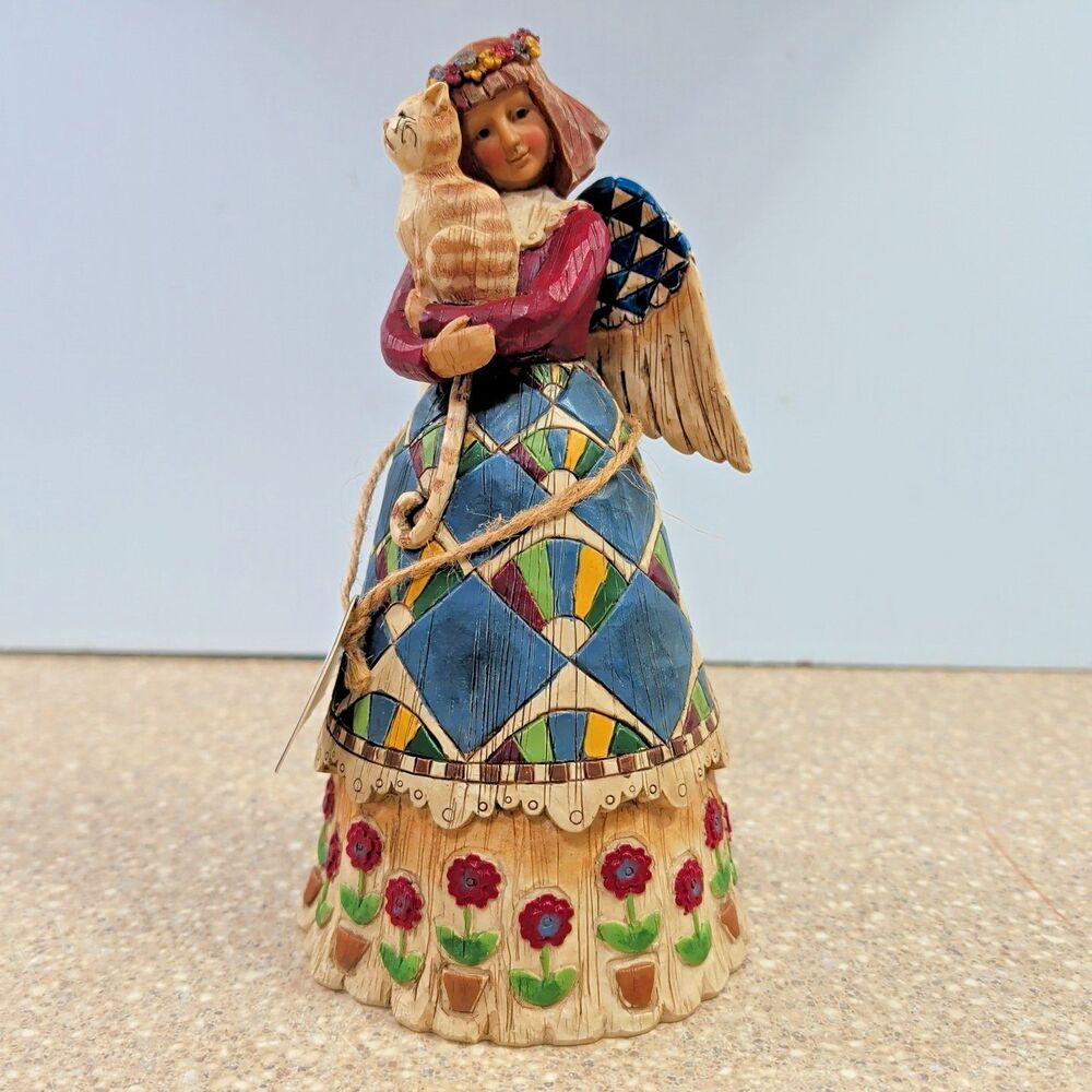 Vintage 2002 Jim Shore Heartwood Creek Angel Figurine #105170 Girl with Cat 8" - Picture 2 of 11